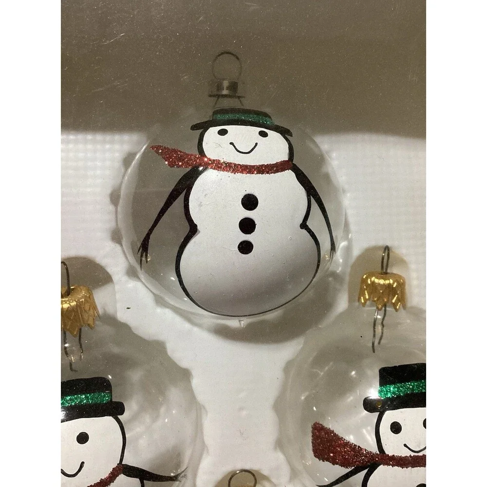 Painted Snowman Clear Glass Christmas Ornaments 2003 Target 2 Boxed Sets 8 Balls